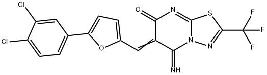 6-{[5-(3,4-dichlorophenyl)-2-furyl]methylene}-5-imino-2-(trifluoromethyl)-5,6-dihydro-7H-[1,3,4]thiadiazolo[3,2-a]pyrimidin-7-one Struktur