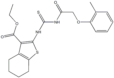 ethyl 2-[({[(2-methylphenoxy)acetyl]amino}carbothioyl)amino]-4,5,6,7-tetrahydro-1-benzothiophene-3-carboxylate Struktur