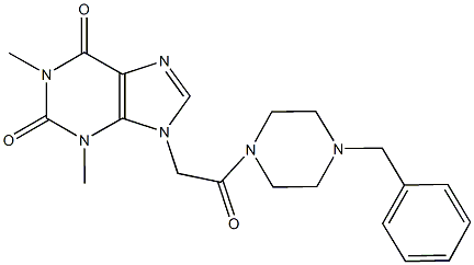 9-[2-(4-benzyl-1-piperazinyl)-2-oxoethyl]-1,3-dimethyl-3,9-dihydro-1H-purine-2,6-dione Struktur