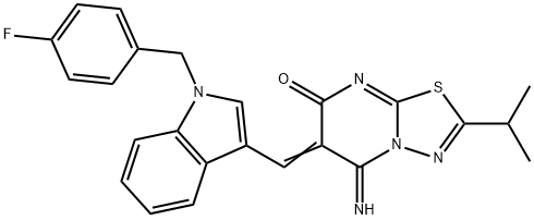 6-{[1-(4-fluorobenzyl)-1H-indol-3-yl]methylene}-5-imino-2-isopropyl-5,6-dihydro-7H-[1,3,4]thiadiazolo[3,2-a]pyrimidin-7-one Struktur