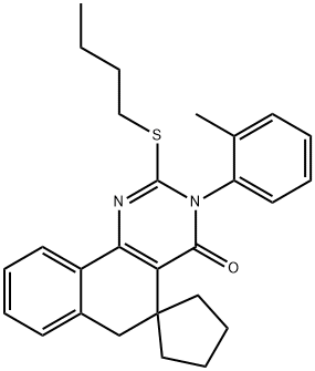 2-(butylsulfanyl)-3-(2-methylphenyl)-5,6-dihydrospiro(benzo[h]quinazoline-5,1'-cyclopentane)-4(3H)-one Struktur