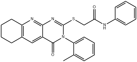 2-{[3-(2-methylphenyl)-4-oxo-3,4,6,7,8,9-hexahydropyrimido[4,5-b]quinolin-2-yl]sulfanyl}-N-phenylacetamide Struktur