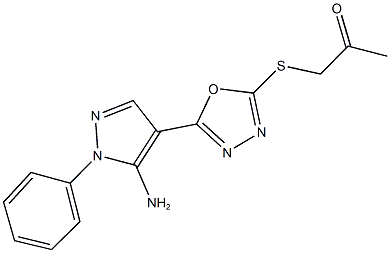 1-{[5-(5-amino-1-phenyl-1H-pyrazol-4-yl)-1,3,4-oxadiazol-2-yl]sulfanyl}acetone Struktur