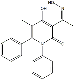 4-hydroxy-3-(N-hydroxyethanimidoyl)-5-methyl-1,6-diphenyl-2(1H)-pyridinone Struktur