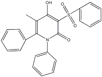 4-hydroxy-5-methyl-1,6-diphenyl-3-(phenylsulfonyl)-2(1H)-pyridinone Struktur