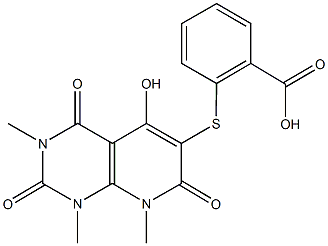 2-[(5-hydroxy-1,3,8-trimethyl-2,4,7-trioxo-1,2,3,4,7,8-hexahydropyrido[2,3-d]pyrimidin-6-yl)sulfanyl]benzoic acid Struktur