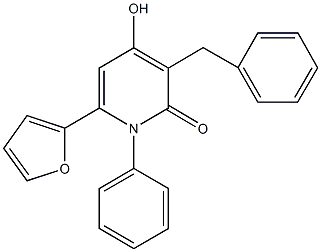 3-benzyl-6-(2-furyl)-4-hydroxy-1-phenyl-2(1H)-pyridinone Struktur