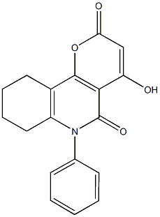 4-hydroxy-6-phenyl-7,8,9,10-tetrahydro-2H-pyrano[3,2-c]quinoline-2,5(6H)-dione Struktur