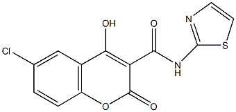 6-chloro-4-hydroxy-2-oxo-N-(1,3-thiazol-2-yl)-2H-chromene-3-carboxamide Struktur