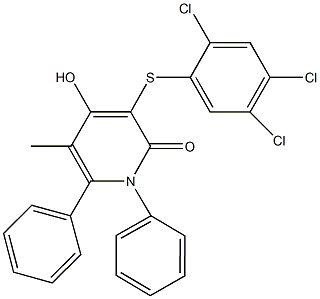 4-hydroxy-5-methyl-1,6-diphenyl-3-[(2,4,5-trichlorophenyl)sulfanyl]-2(1H)-pyridinone Struktur