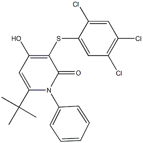 6-tert-butyl-4-hydroxy-1-phenyl-3-[(2,4,5-trichlorophenyl)sulfanyl]-2(1H)-pyridinone Struktur