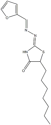 2-furaldehyde (5-heptyl-4-oxo-1,3-thiazolidin-2-ylidene)hydrazone Struktur