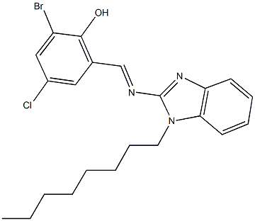 2-bromo-4-chloro-6-{[(1-octyl-1H-benzimidazol-2-yl)imino]methyl}phenol Struktur