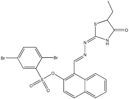 1-[2-(5-ethyl-4-oxo-1,3-thiazolidin-2-ylidene)carbohydrazonoyl]-2-naphthyl 2,5-dibromobenzenesulfonate Struktur