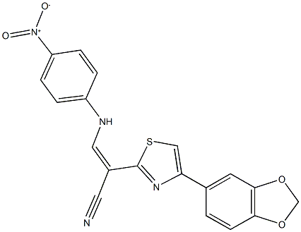 2-[4-(1,3-benzodioxol-5-yl)-1,3-thiazol-2-yl]-3-{4-nitroanilino}acrylonitrile Struktur