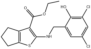 ethyl 2-[(3,5-dichloro-2-hydroxybenzyl)amino]-5,6-dihydro-4H-cyclopenta[b]thiophene-3-carboxylate Struktur