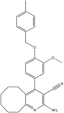 2-amino-4-{3-methoxy-4-[(4-methylbenzyl)oxy]phenyl}-5,6,7,8,9,10-hexahydrocycloocta[b]pyridine-3-carbonitrile Struktur