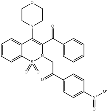 2-(3-benzoyl-4-morpholin-4-yl-1,1-dioxido-2H-1,2-benzothiazin-2-yl)-1-{4-nitrophenyl}ethanone Struktur