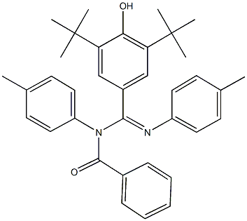 N-{(3,5-ditert-butyl-4-hydroxyphenyl)[(4-methylphenyl)imino]methyl}-N-(4-methylphenyl)benzamide Struktur