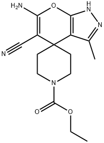 6-amino-5-cyano-3-methyl-2,4-dihydro-1'-ethylcarboxylspiro[pyrano[2,3-c]pyrazole-4,4'-piperidine] Struktur