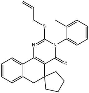 2-(allylsulfanyl)-3-(2-methylphenyl)-5,6-dihydrospiro(benzo[h]quinazoline-5,1'-cyclopentane)-4(3H)-one Struktur