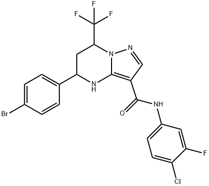 5-(4-bromophenyl)-N-(4-chloro-3-fluorophenyl)-7-(trifluoromethyl)-4,5,6,7-tetrahydropyrazolo[1,5-a]pyrimidine-3-carboxamide Struktur