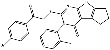 2-{[2-(4-bromophenyl)-2-oxoethyl]sulfanyl}-3-(2-methylphenyl)-3,5,6,7-tetrahydro-4H-cyclopenta[4,5]thieno[2,3-d]pyrimidin-4-one Struktur