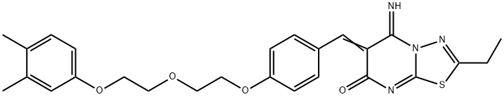 6-(4-{2-[2-(3,4-dimethylphenoxy)ethoxy]ethoxy}benzylidene)-2-ethyl-5-imino-5,6-dihydro-7H-[1,3,4]thiadiazolo[3,2-a]pyrimidin-7-one Struktur