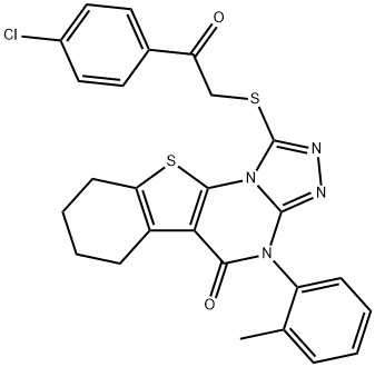 1-{[2-(4-chlorophenyl)-2-oxoethyl]sulfanyl}-4-(2-methylphenyl)-6,7,8,9-tetrahydro[1]benzothieno[3,2-e][1,2,4]triazolo[4,3-a]pyrimidin-5(4H)-one Struktur