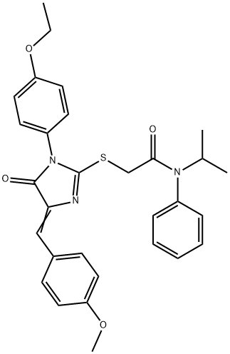 2-{[1-(4-ethoxyphenyl)-4-(4-methoxybenzylidene)-5-oxo-4,5-dihydro-1H-imidazol-2-yl]sulfanyl}-N-isopropyl-N-phenylacetamide Struktur