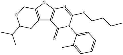 2-(butylsulfanyl)-6-isopropyl-3-(2-methylphenyl)-3,5,6,8-tetrahydro-4H-pyrano[4',3':4,5]thieno[2,3-d]pyrimidin-4-one Struktur