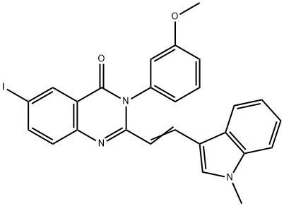 6-iodo-3-(3-methoxyphenyl)-2-[2-(1-methyl-1H-indol-3-yl)vinyl]-4(3H)-quinazolinone Struktur