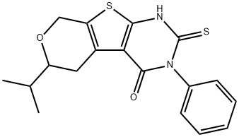 6-isopropyl-3-phenyl-2-sulfanyl-3,5,6,8-tetrahydro-4H-pyrano[4',3':4,5]thieno[2,3-d]pyrimidin-4-one Struktur