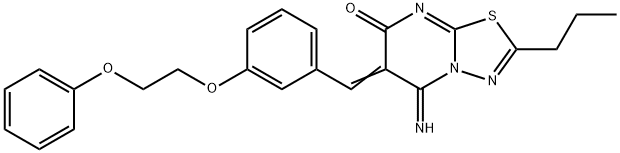 5-imino-6-[3-(2-phenoxyethoxy)benzylidene]-2-propyl-5,6-dihydro-7H-[1,3,4]thiadiazolo[3,2-a]pyrimidin-7-one Struktur