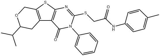 2-[(6-isopropyl-4-oxo-3-phenyl-3,5,6,8-tetrahydro-4H-pyrano[4',3':4,5]thieno[2,3-d]pyrimidin-2-yl)sulfanyl]-N-(4-methylphenyl)acetamide Struktur