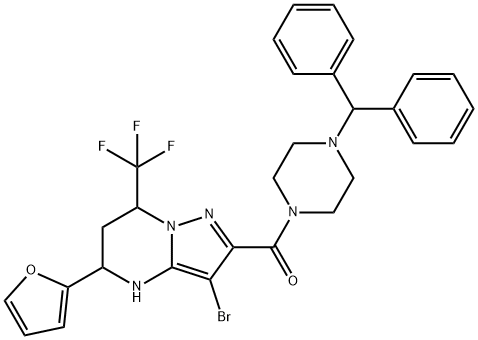 2-[(4-benzhydryl-1-piperazinyl)carbonyl]-3-bromo-5-(2-furyl)-7-(trifluoromethyl)-4,5,6,7-tetrahydropyrazolo[1,5-a]pyrimidine Struktur