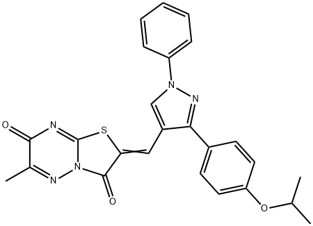 2-{[3-(4-isopropoxyphenyl)-1-phenyl-1H-pyrazol-4-yl]methylene}-6-methyl-7H-[1,3]thiazolo[3,2-b][1,2,4]triazine-3,7(2H)-dione Struktur