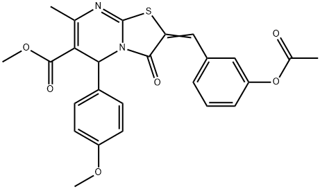 methyl 2-[3-(acetyloxy)benzylidene]-5-(4-methoxyphenyl)-7-methyl-3-oxo-2,3-dihydro-5H-[1,3]thiazolo[3,2-a]pyrimidine-6-carboxylate Struktur