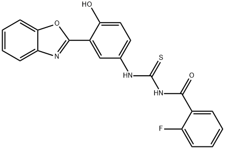 N-[3-(1,3-benzoxazol-2-yl)-4-hydroxyphenyl]-N'-(2-fluorobenzoyl)thiourea Struktur