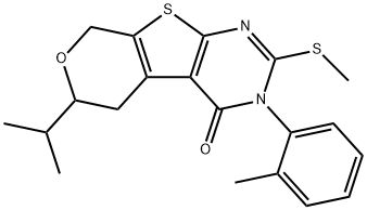 6-isopropyl-3-(2-methylphenyl)-2-(methylsulfanyl)-3,5,6,8-tetrahydro-4H-pyrano[4',3':4,5]thieno[2,3-d]pyrimidin-4-one Struktur