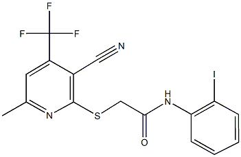 2-{[3-cyano-6-methyl-4-(trifluoromethyl)pyridin-2-yl]sulfanyl}-N-(2-iodophenyl)acetamide Struktur