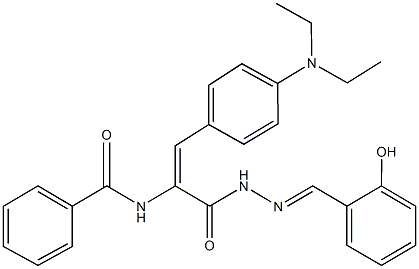 N-(2-[4-(diethylamino)phenyl]-1-{[2-(2-hydroxybenzylidene)hydrazino]carbonyl}vinyl)benzamide Struktur