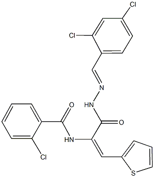 2-chloro-N-[1-{[2-(2,4-dichlorobenzylidene)hydrazino]carbonyl}-2-(2-thienyl)vinyl]benzamide Struktur