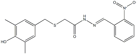 2-[(4-hydroxy-3,5-dimethylbenzyl)sulfanyl]-N'-{2-nitrobenzylidene}acetohydrazide Struktur