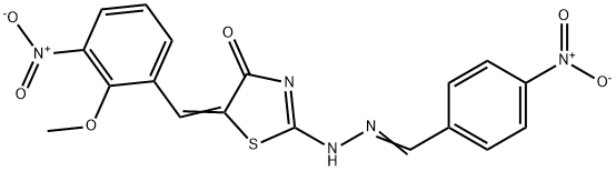 4-nitrobenzaldehyde (5-{3-nitro-2-methoxybenzylidene}-4-oxo-1,3-thiazolidin-2-ylidene)hydrazone Struktur