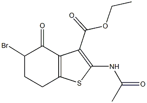 ethyl 2-(acetylamino)-5-bromo-4-oxo-4,5,6,7-tetrahydro-1-benzothiophene-3-carboxylate Struktur