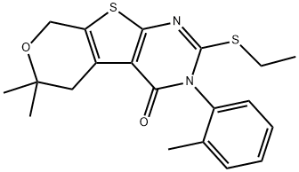 2-(ethylsulfanyl)-6,6-dimethyl-3-(2-methylphenyl)-3,5,6,8-tetrahydro-4H-pyrano[4',3':4,5]thieno[2,3-d]pyrimidin-4-one Struktur