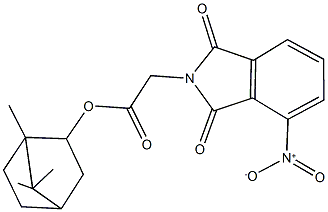 1,7,7-trimethylbicyclo[2.2.1]hept-2-yl {4-nitro-1,3-dioxo-1,3-dihydro-2H-isoindol-2-yl}acetate Struktur