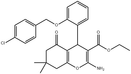 ethyl 2-amino-4-{2-[(4-chlorobenzyl)oxy]phenyl}-7,7-dimethyl-5-oxo-5,6,7,8-tetrahydro-4H-chromene-3-carboxylate Struktur