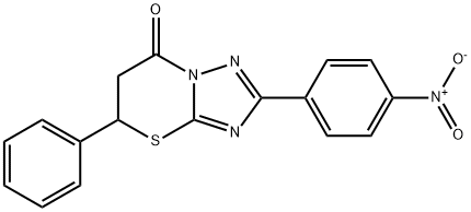 2-{4-nitrophenyl}-5-phenyl-5,6-dihydro-7H-[1,2,4]triazolo[5,1-b][1,3]thiazin-7-one Struktur